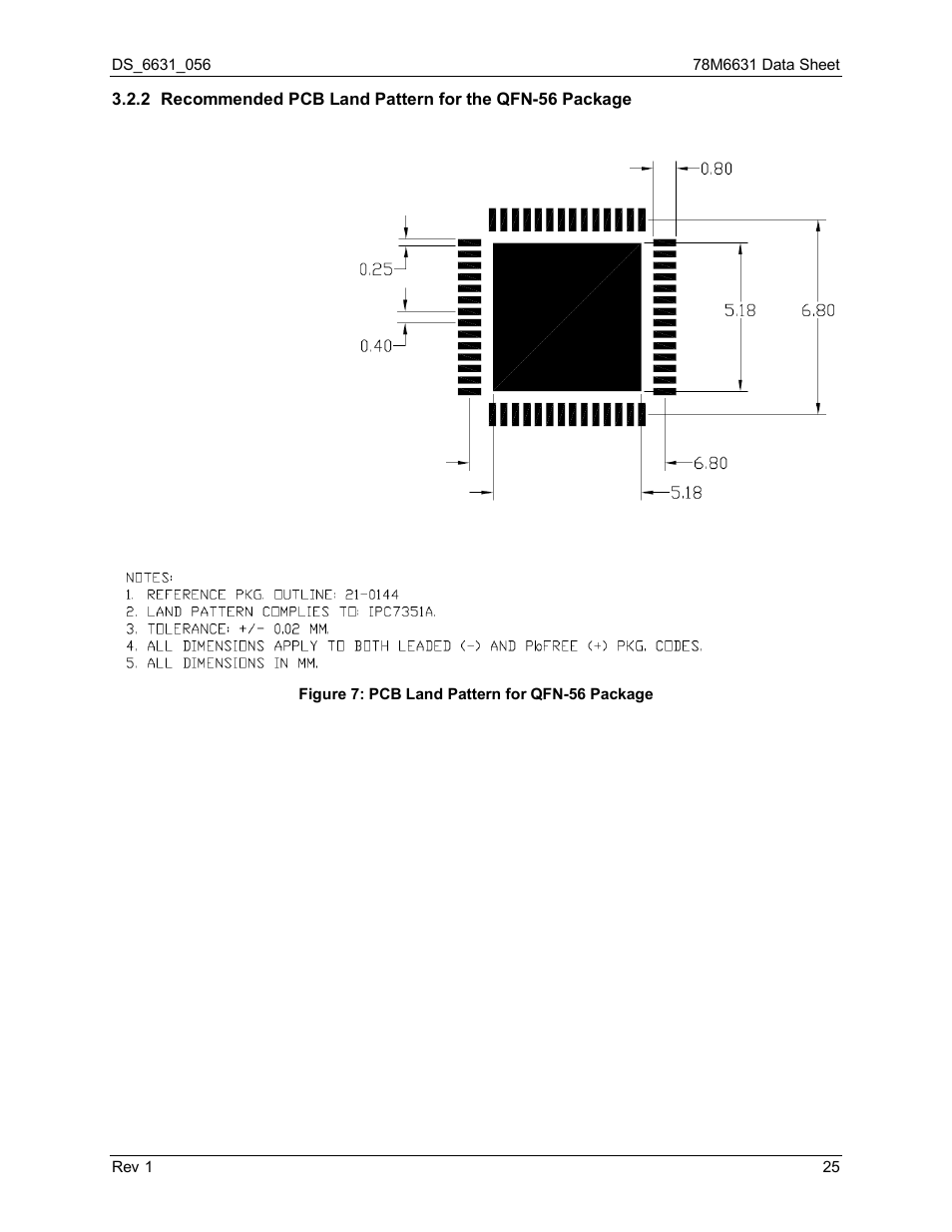 Figure 7: pcb land pattern for qfn-56 package | Rainbow Electronics 78M6631 User Manual | Page 25 / 30