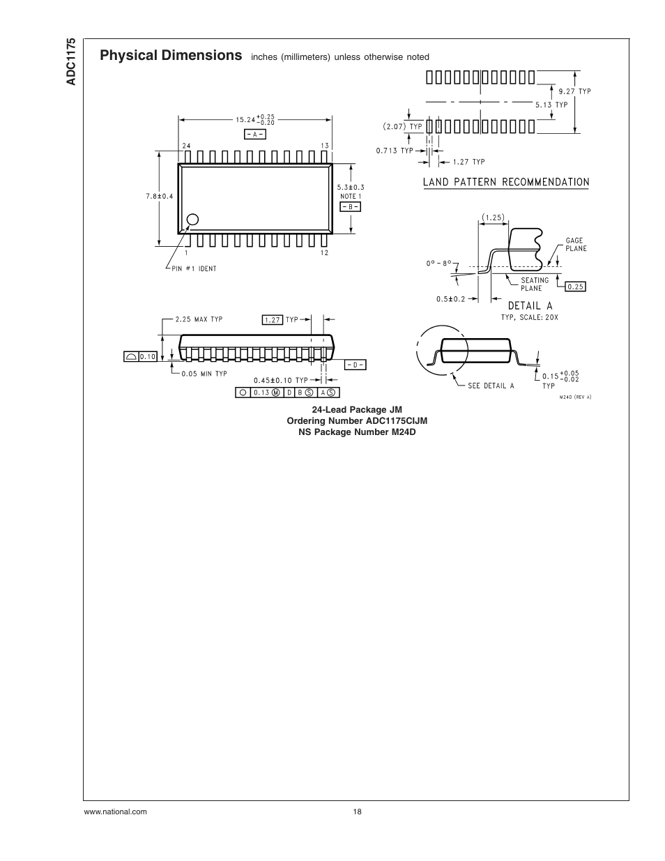 Physical dimensions | Rainbow Electronics ADC1175 User Manual | Page 18 / 19