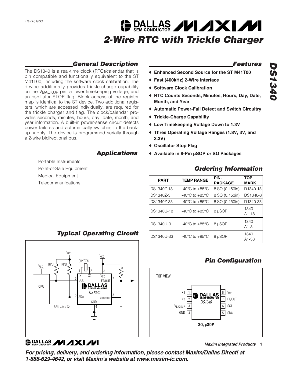Rainbow Electronics DS1340 User Manual | 12 pages