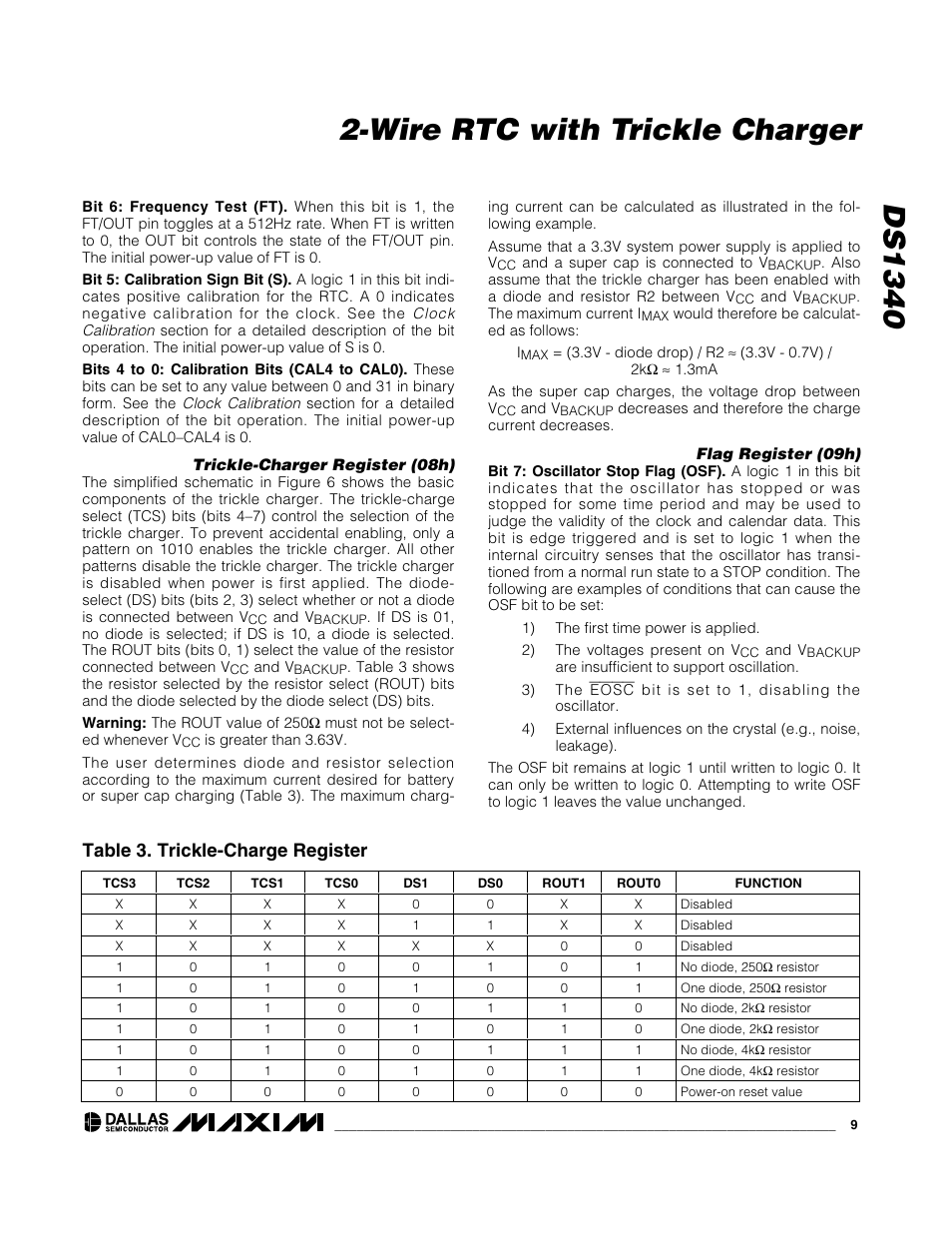 Table 3. trickle-charge register | Rainbow Electronics DS1340 User Manual | Page 9 / 12