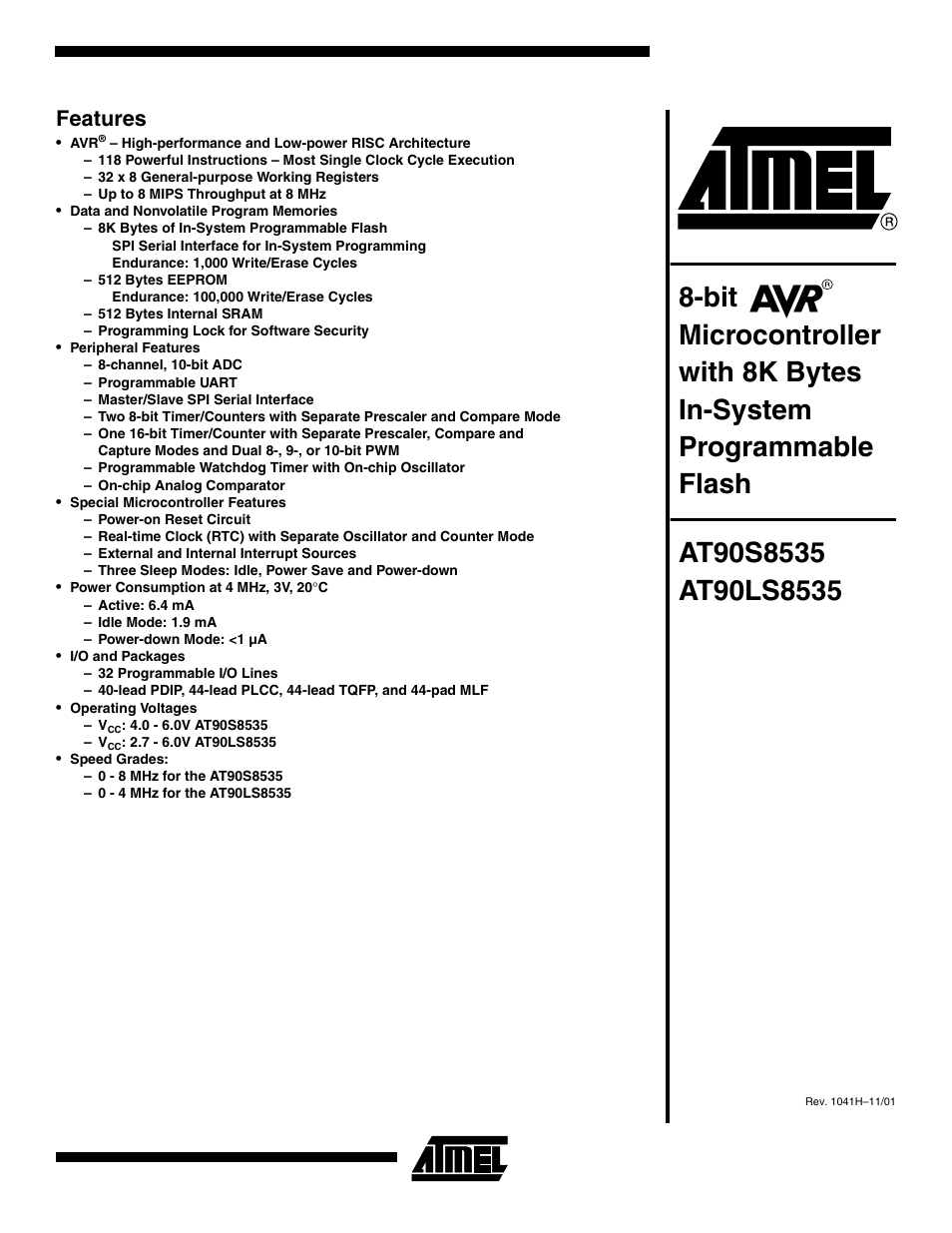 Rainbow Electronics AT90LS8535 User Manual | 127 pages