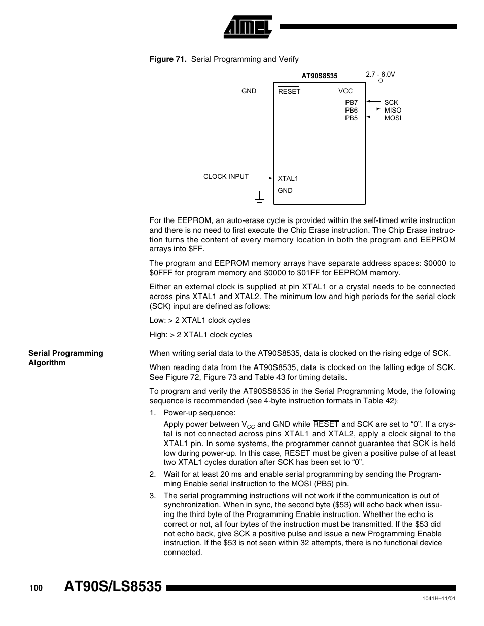 Serial programming algorithm, Figure 71 | Rainbow Electronics AT90LS8535 User Manual | Page 100 / 127