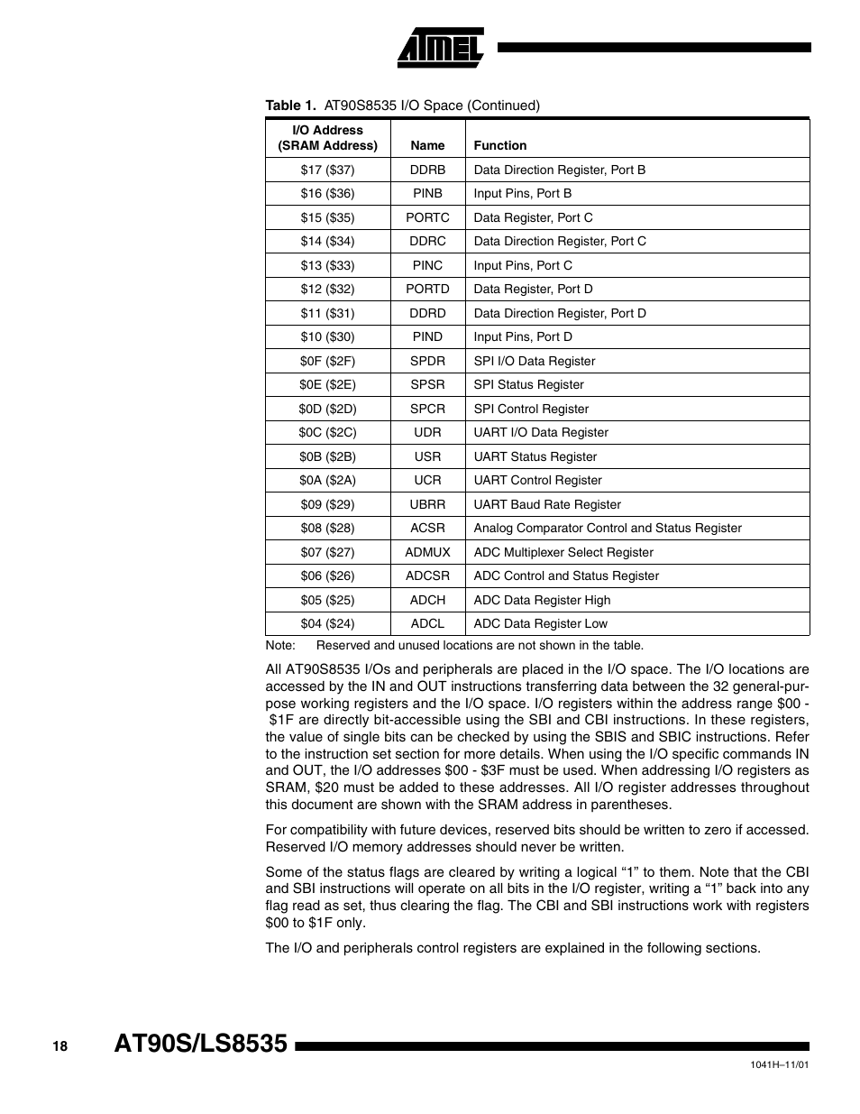 Rainbow Electronics AT90LS8535 User Manual | Page 18 / 127