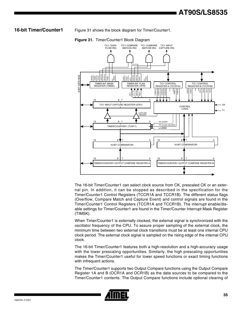 Bit timer/counter1 | Rainbow Electronics AT90LS8535 User Manual | Page 35 / 127