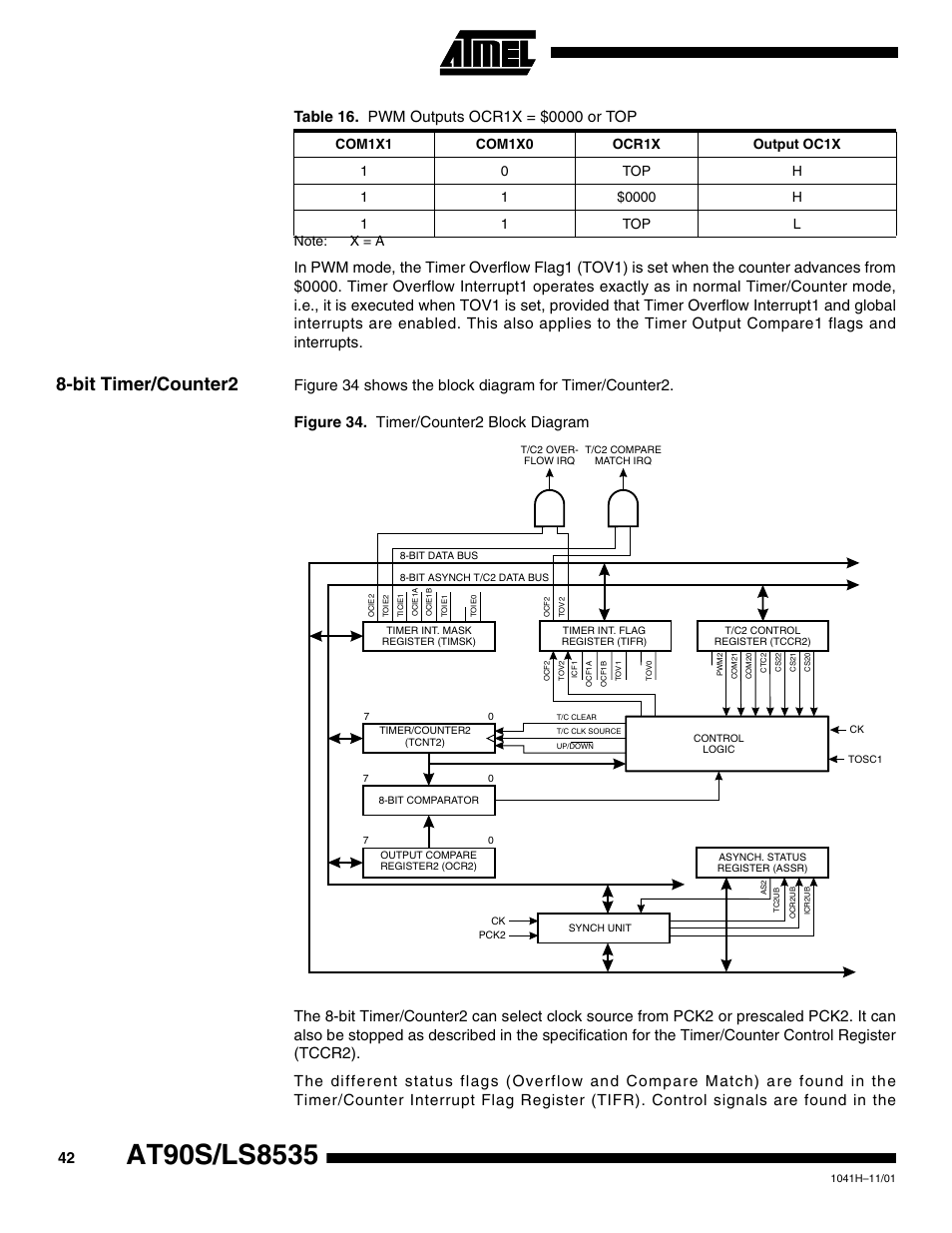 Bit timer/counter2 | Rainbow Electronics AT90LS8535 User Manual | Page 42 / 127