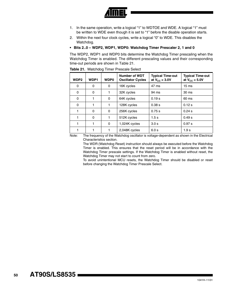 Rainbow Electronics AT90LS8535 User Manual | Page 50 / 127