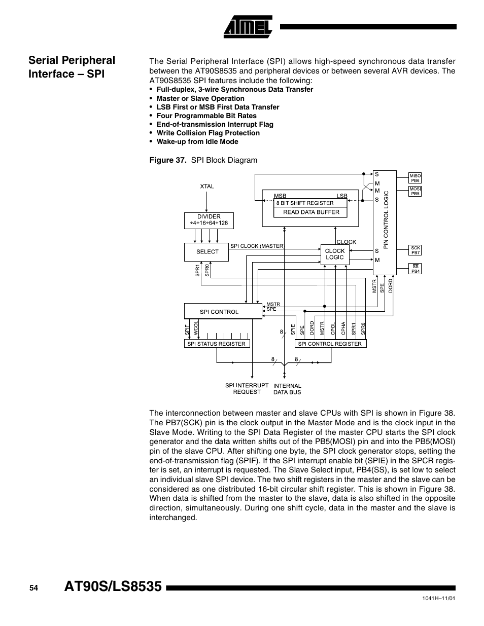 Serial peripheral interface – spi | Rainbow Electronics AT90LS8535 User Manual | Page 54 / 127