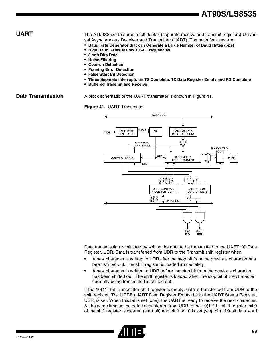 Uart, Data transmission, Figure 41 | Rainbow Electronics AT90LS8535 User Manual | Page 59 / 127