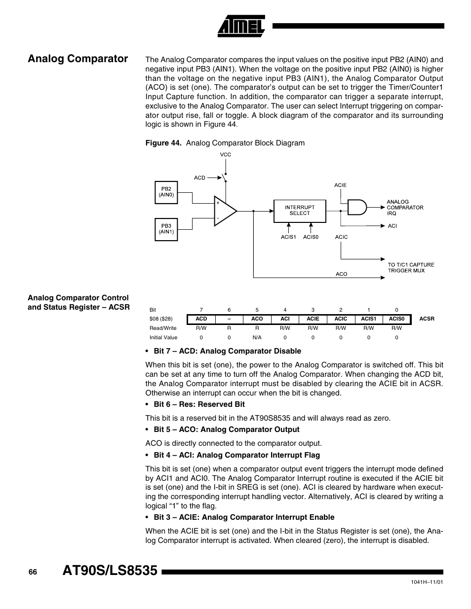 Analog comparator | Rainbow Electronics AT90LS8535 User Manual | Page 66 / 127