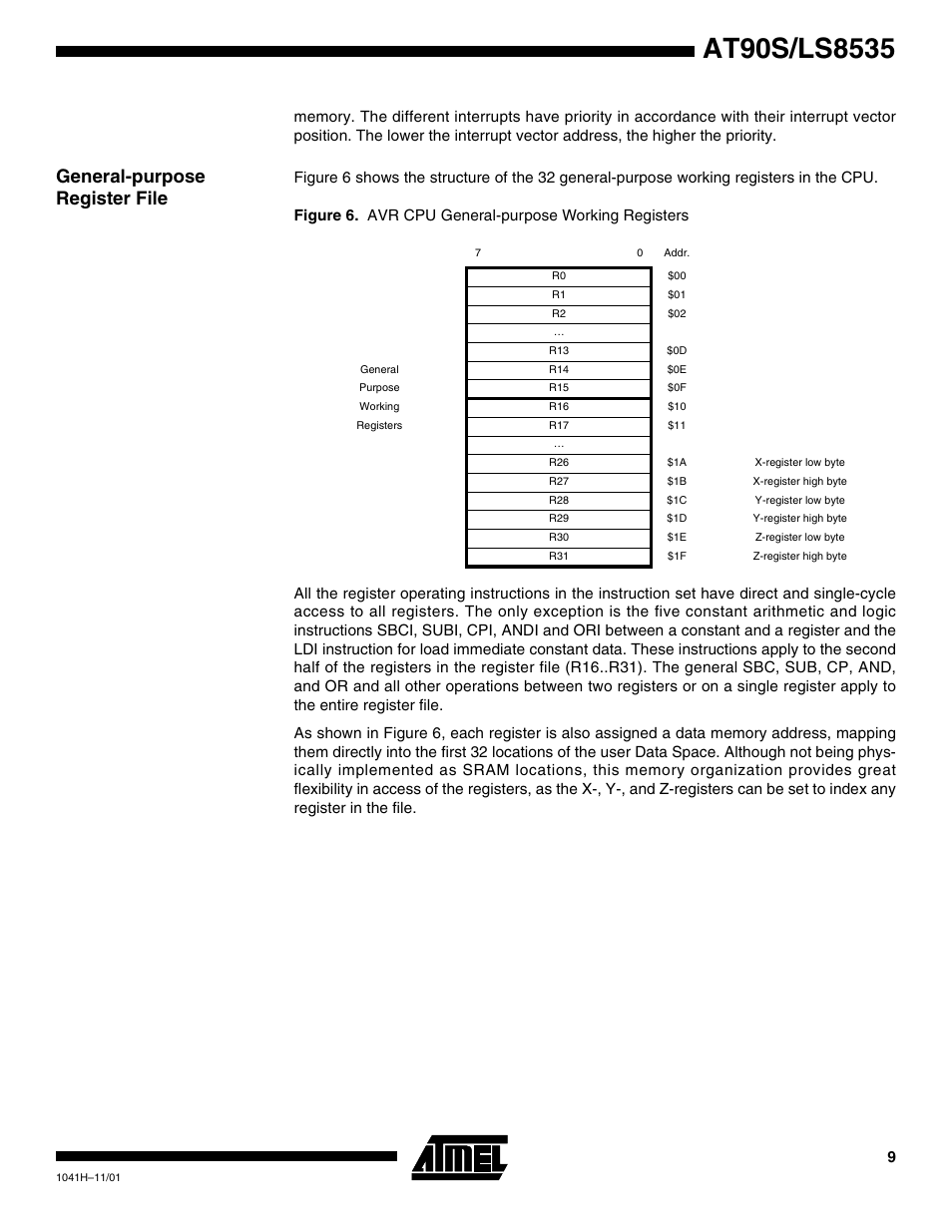 General-purpose register file | Rainbow Electronics AT90LS8535 User Manual | Page 9 / 127
