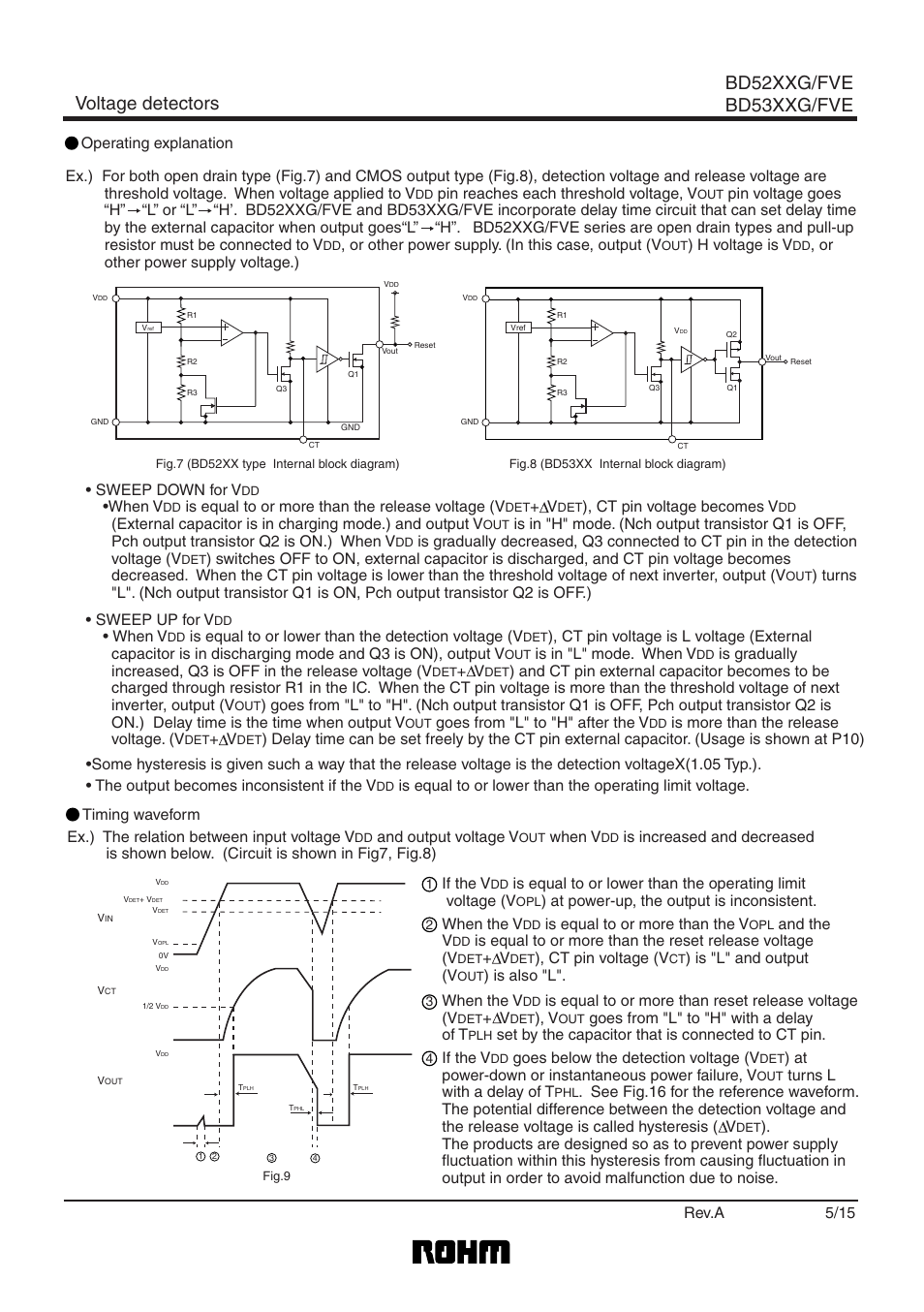 Voltage detectors bd52xxg/fve bd53xxg/fve, Operating explanation •when v, Is equal to or more than the release voltage (v | Ct pin voltage becomes v, Is equal to or lower than the detection voltage (v, Is in "l" mode. when v, Goes from "l" to "h" after the v, Is more than the release voltage. (v, Pin reaches each threshold voltage, v, Or other power supply. (in this case, output (v | Rainbow Electronics BD5323G_FVE User Manual | Page 5 / 16