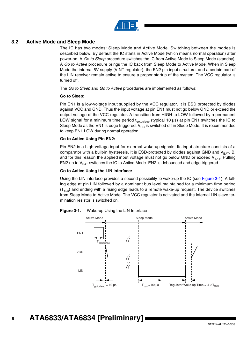 2 active mode and sleep mode | Rainbow Electronics ATA6834 User Manual | Page 6 / 25
