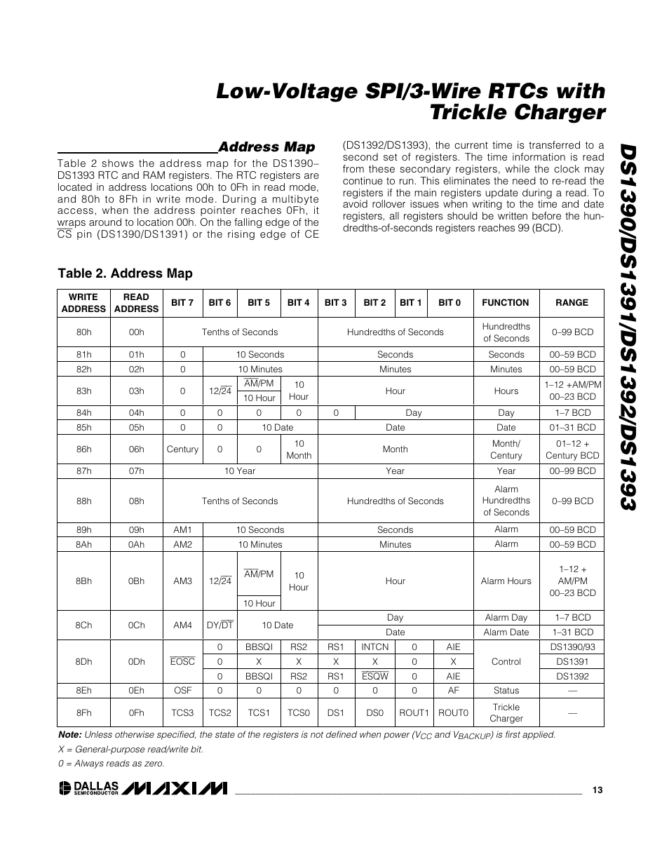 Address map, Table 2. address map | Rainbow Electronics DS1393 User Manual | Page 13 / 24