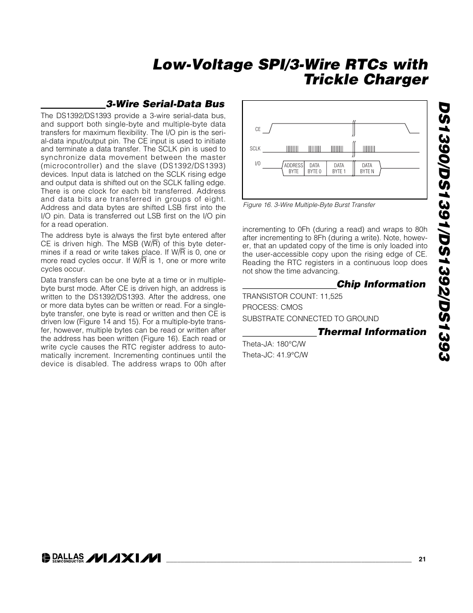 Wire serial-data bus, Chip information, Thermal information | Rainbow Electronics DS1393 User Manual | Page 21 / 24
