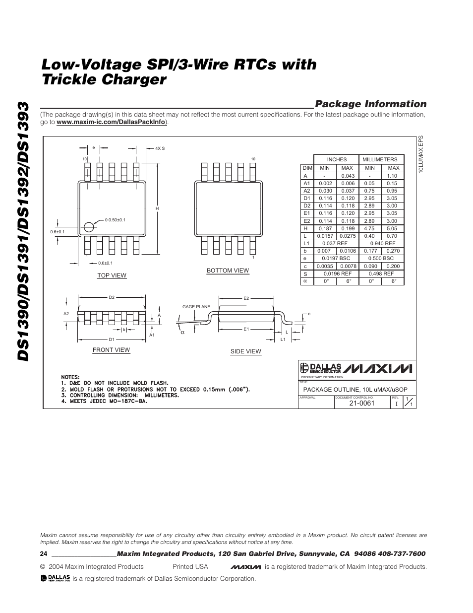 Package information | Rainbow Electronics DS1393 User Manual | Page 24 / 24