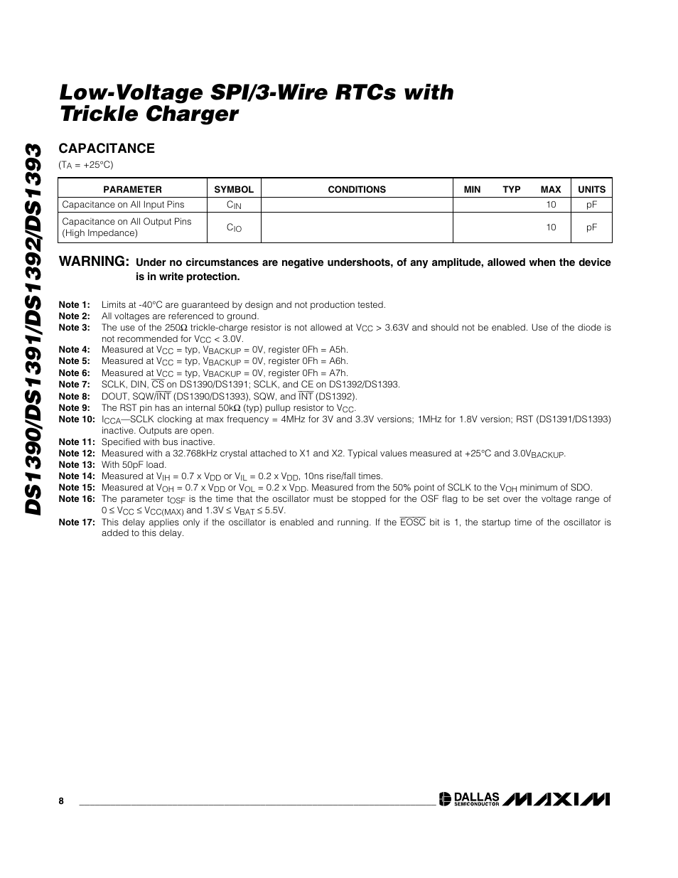 Warning, Capacitance | Rainbow Electronics DS1393 User Manual | Page 8 / 24