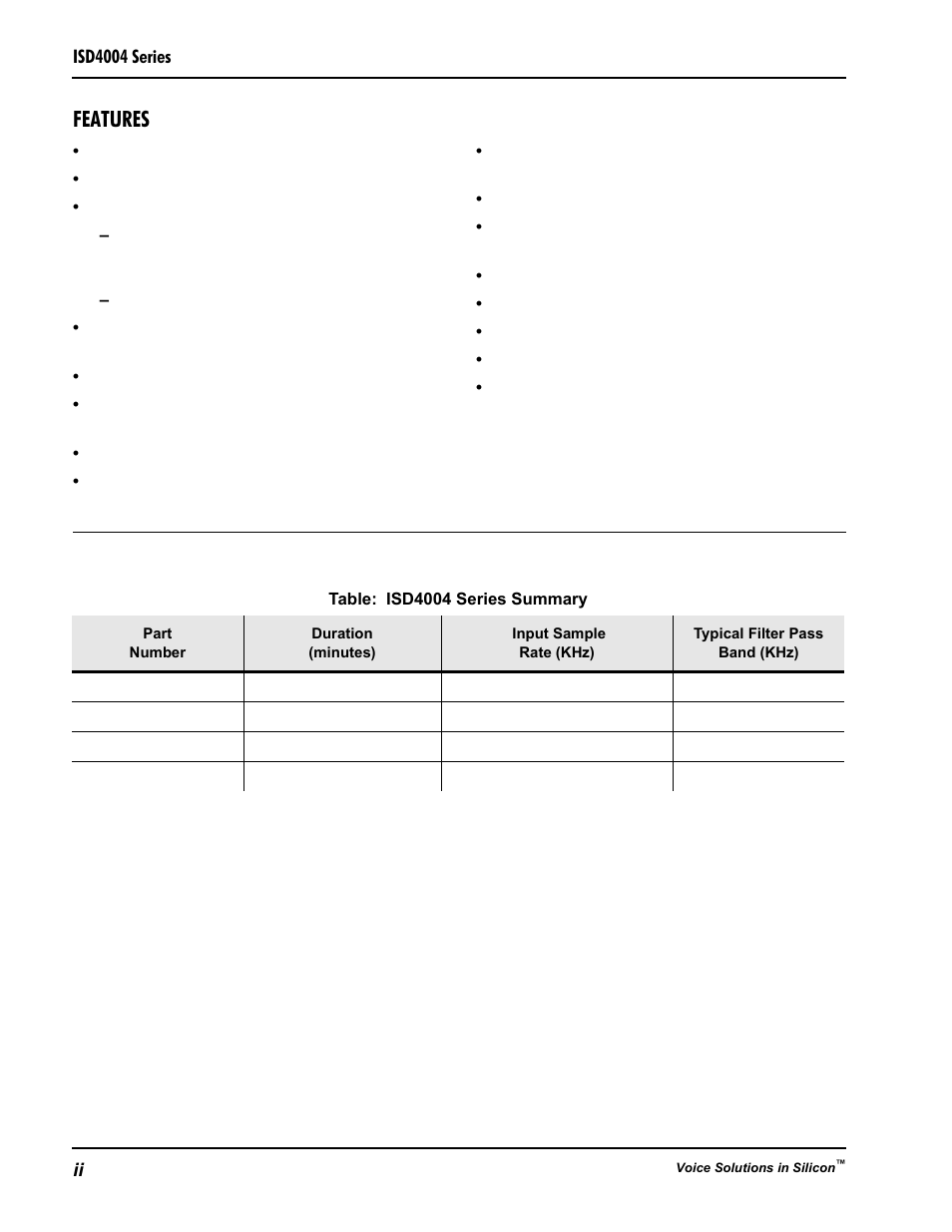 Features | Rainbow Electronics ISD4004 User Manual | Page 2 / 28