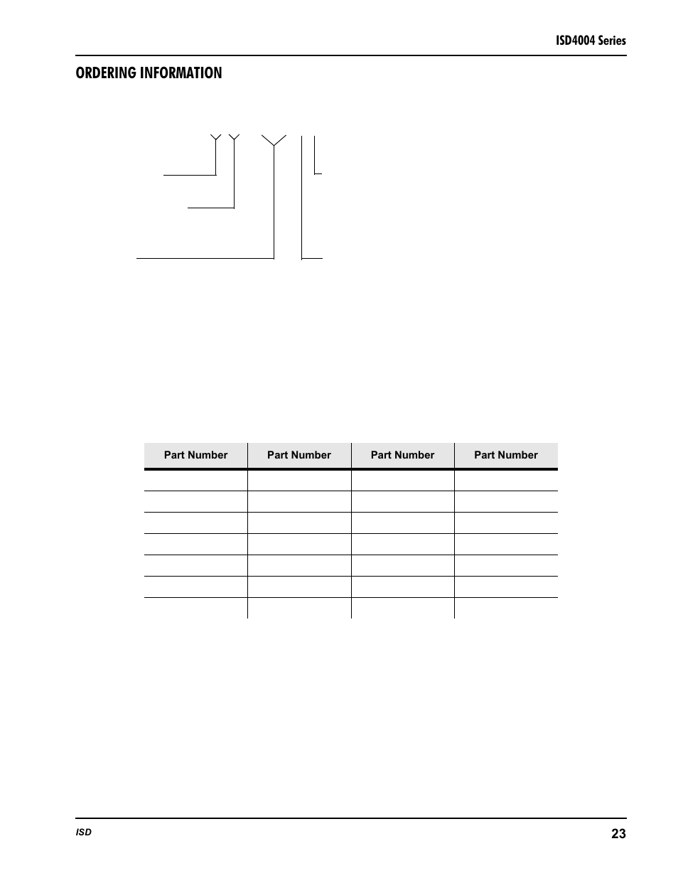 Ordering information, Isd4004, Product number descriptor key | Rainbow Electronics ISD4004 User Manual | Page 27 / 28