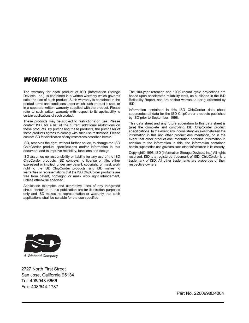 Important notices | Rainbow Electronics ISD4004 User Manual | Page 28 / 28