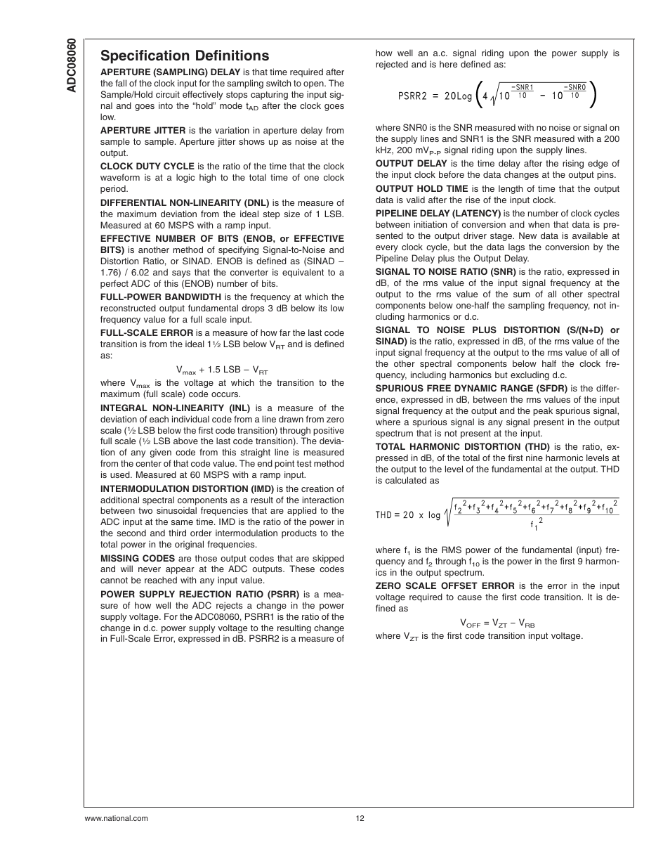 Specification definitions | Rainbow Electronics ADC08060 User Manual | Page 12 / 19