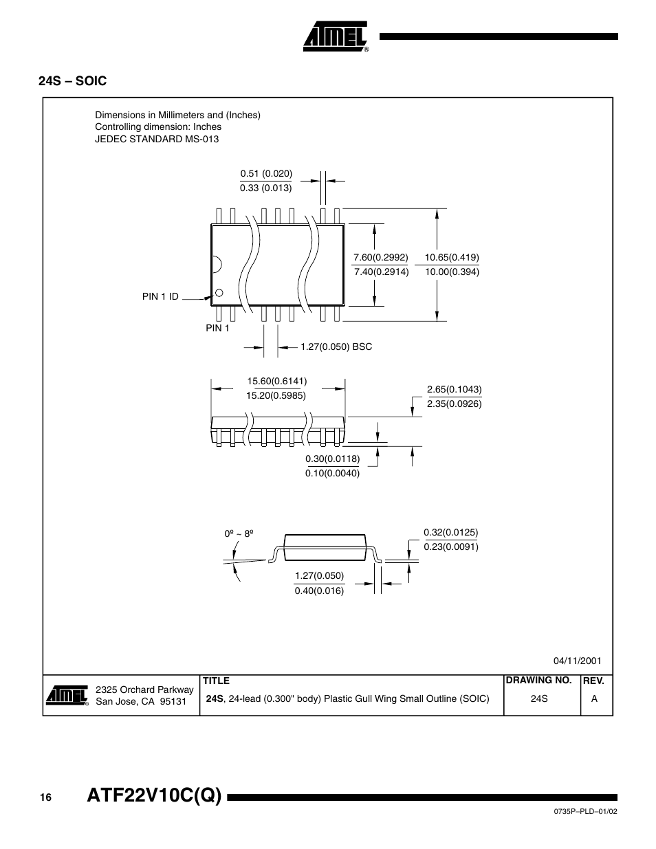 24s – soic, Atf22v10c(q) | Rainbow Electronics ATF22V10CQ User Manual | Page 16 / 18