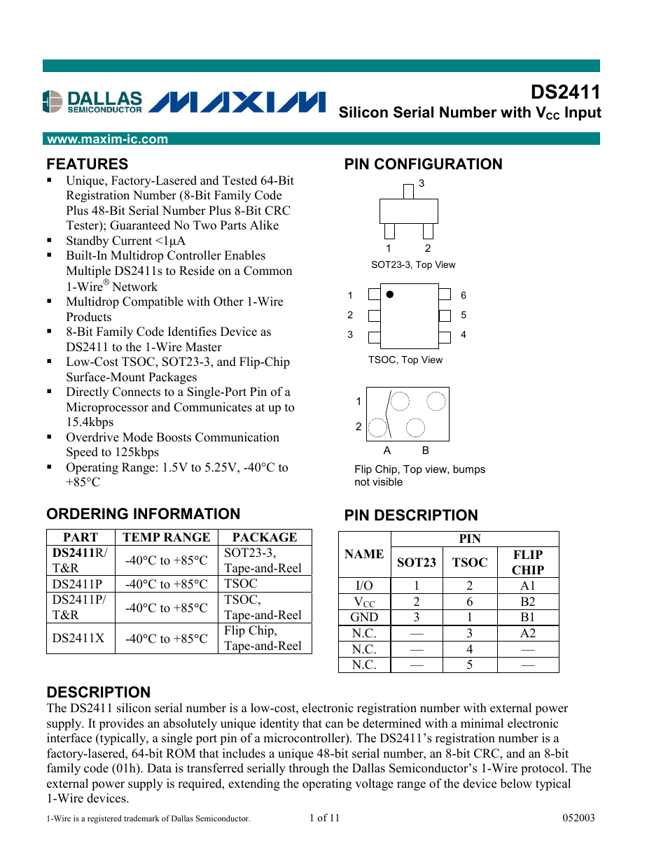 Rainbow Electronics DS2411 User Manual | 11 pages