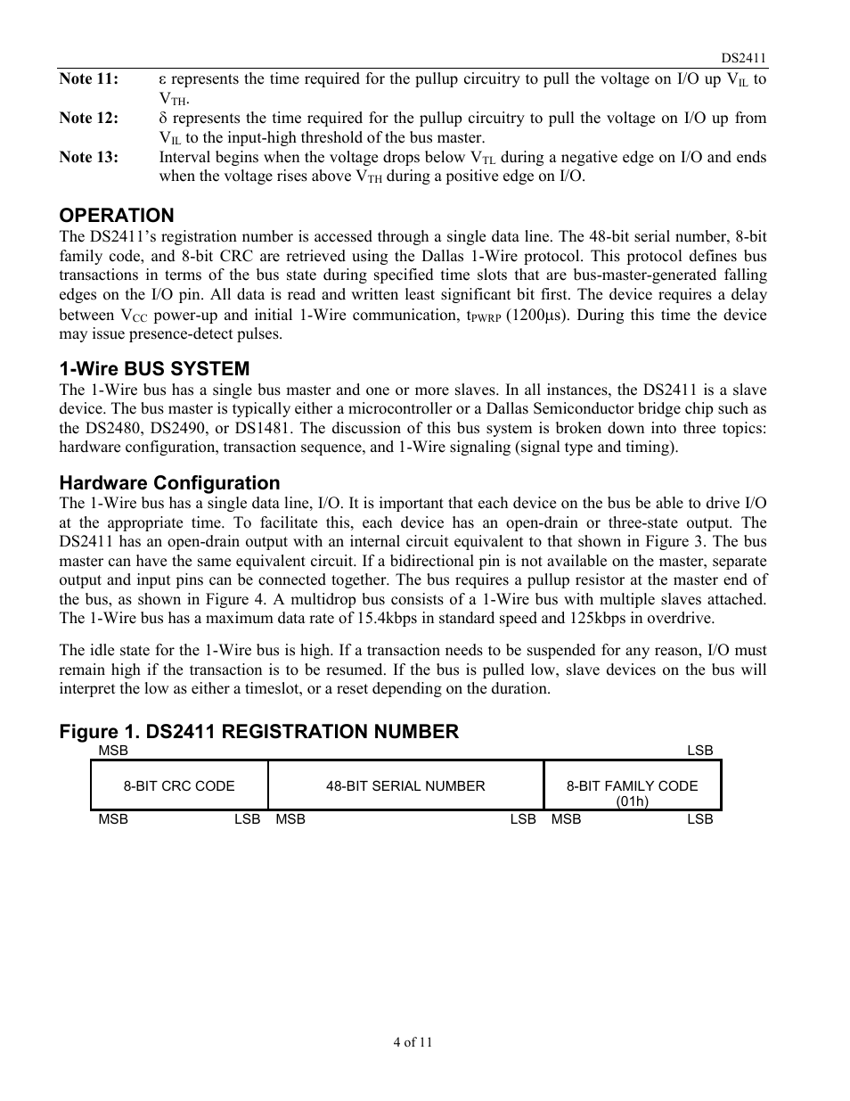 Operation, Wire bus system, Hardware configuration | Rainbow Electronics DS2411 User Manual | Page 4 / 11
