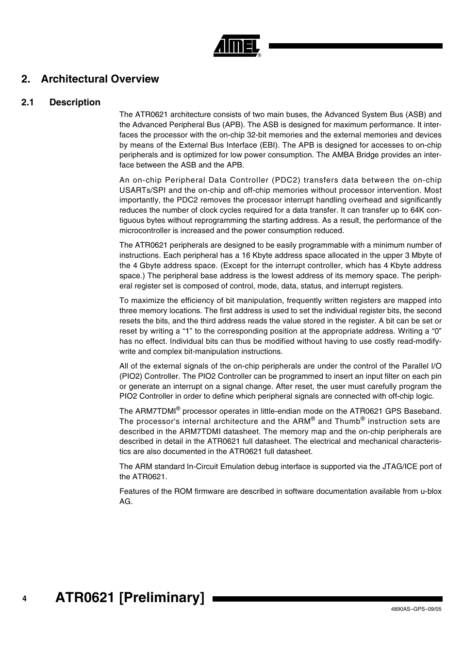 Atr0621 [preliminary, Architectural overview | Rainbow Electronics ATR0621 User Manual | Page 4 / 20