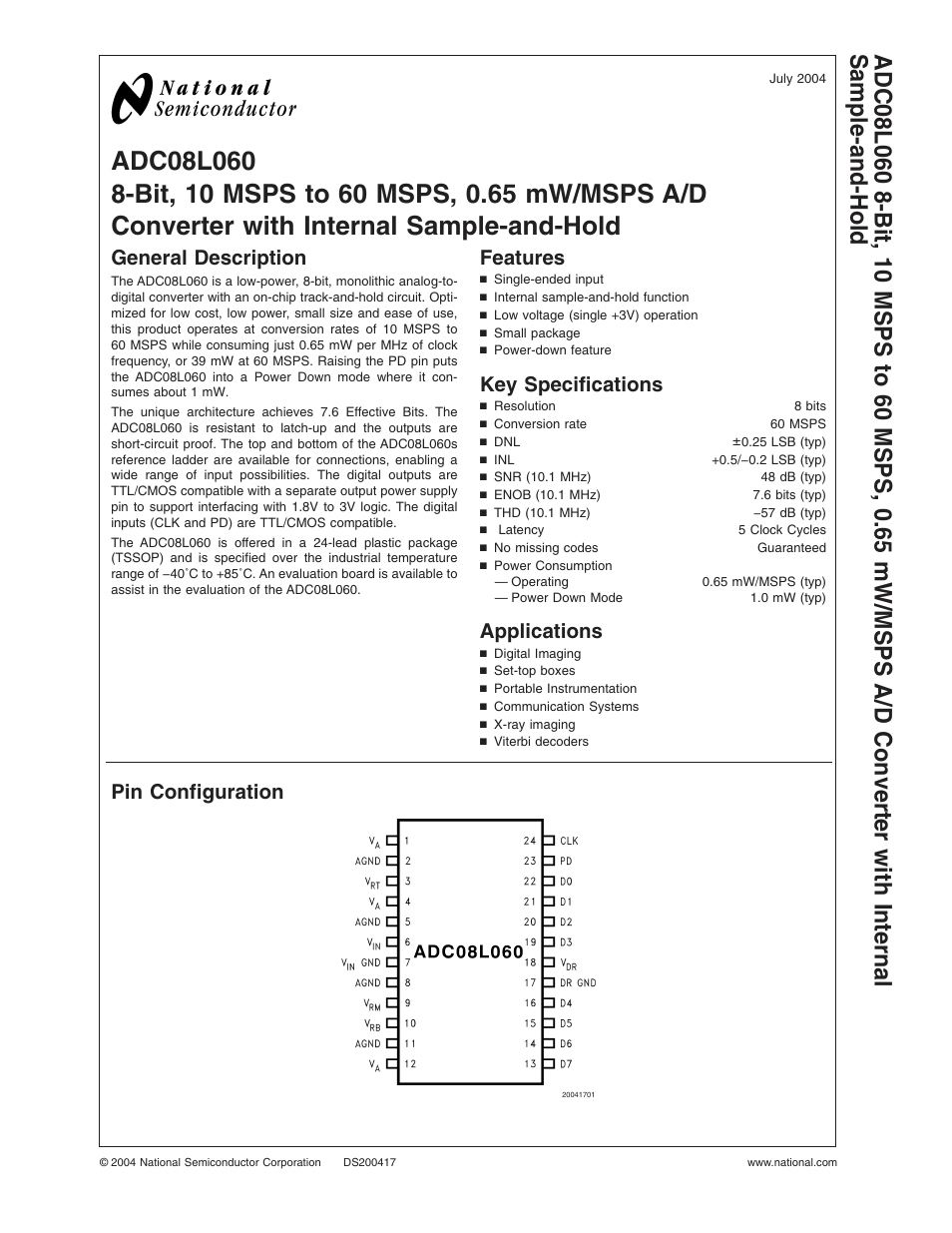 Rainbow Electronics ADC08L060 User Manual | 18 pages