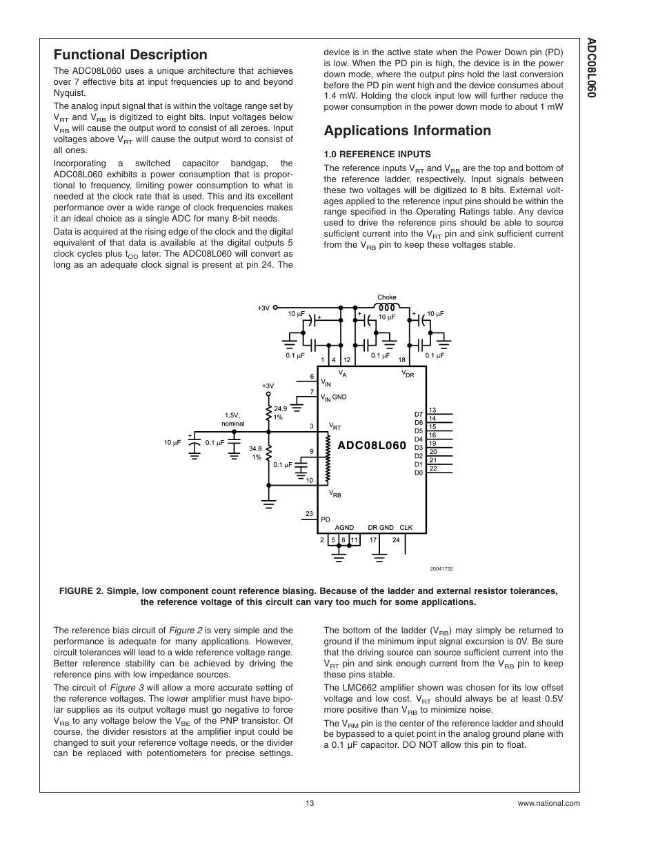 Functional description, Applications information, 0 reference inputs | Rainbow Electronics ADC08L060 User Manual | Page 13 / 18
