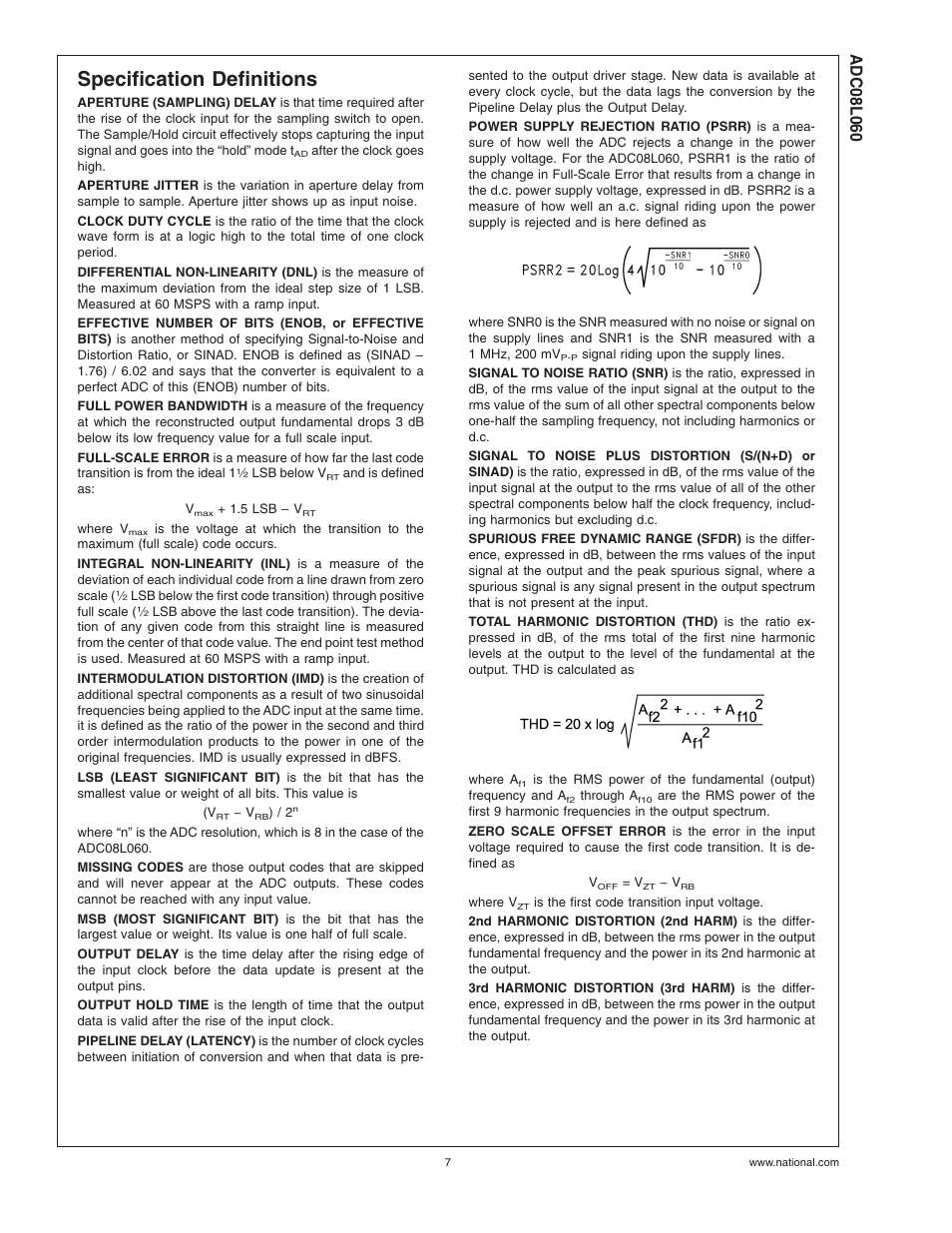 Specification definitions | Rainbow Electronics ADC08L060 User Manual | Page 7 / 18