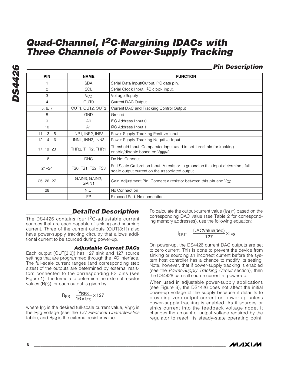 Ds4426 quad-channel, i, Detailed description, Pin description | Rainbow Electronics DS4426 User Manual | Page 6 / 15
