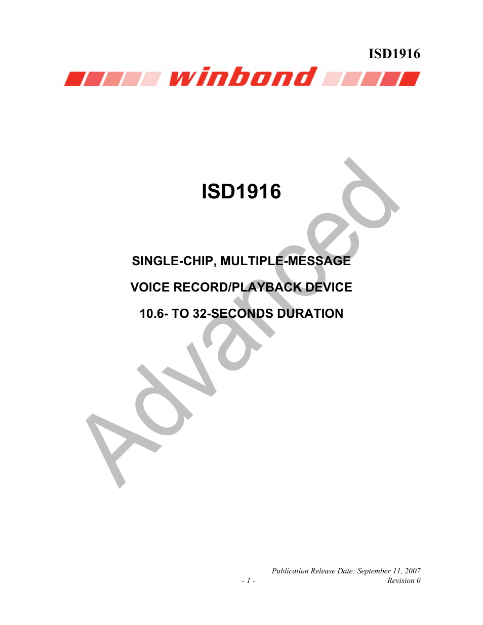 Rainbow Electronics ISD1916 User Manual | 25 pages