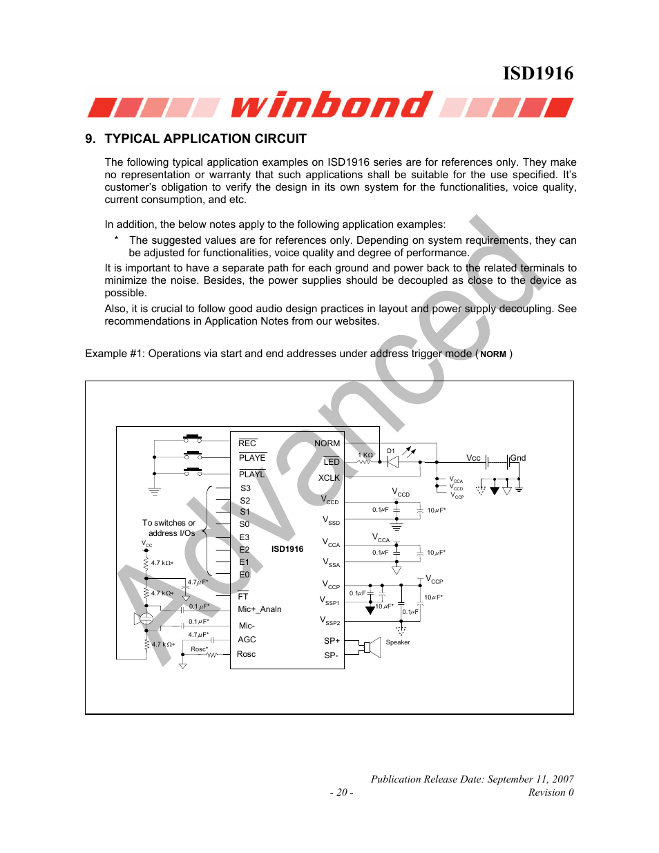 Isd1916, Typical application circuit | Rainbow Electronics ISD1916 User Manual | Page 20 / 25