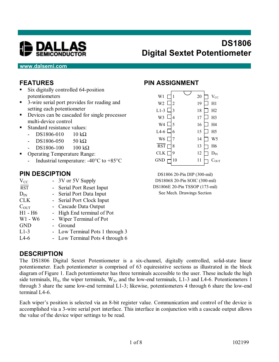 Rainbow Electronics DS1806 User Manual | 8 pages