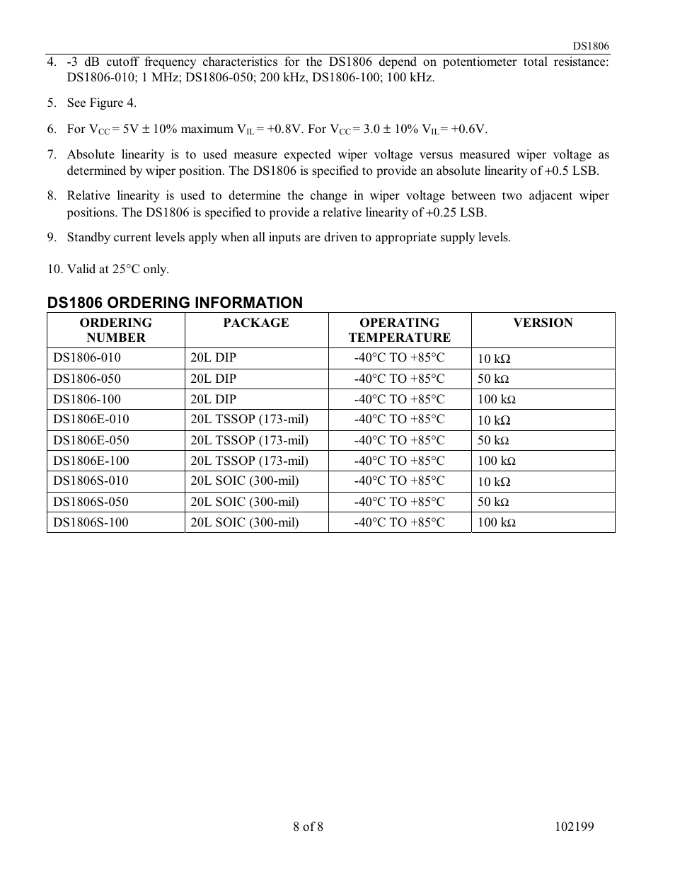 Ds1806 ordering information | Rainbow Electronics DS1806 User Manual | Page 8 / 8