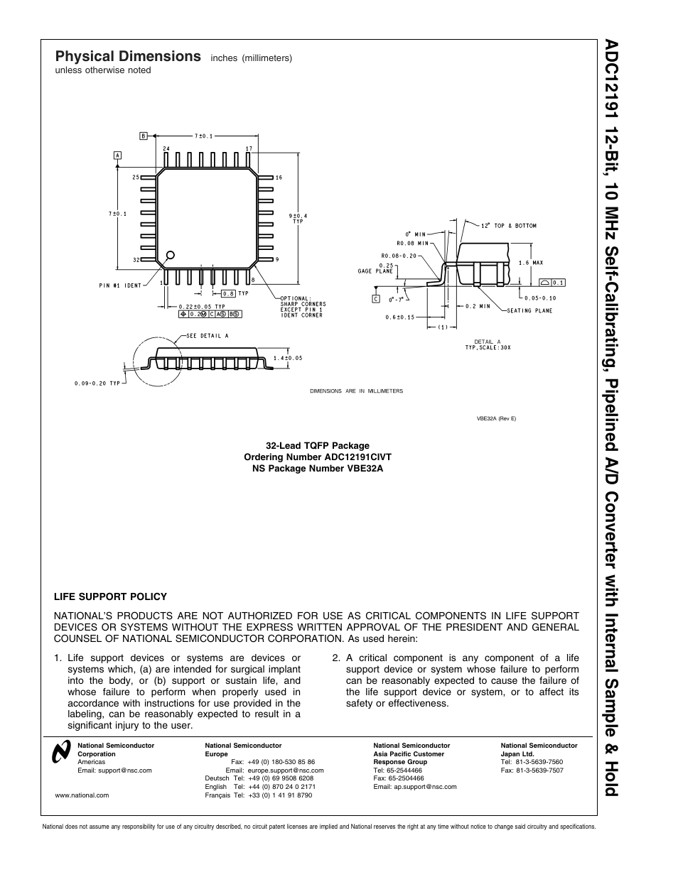 Physical dimensions | Rainbow Electronics ADC12191 User Manual | Page 17 / 17