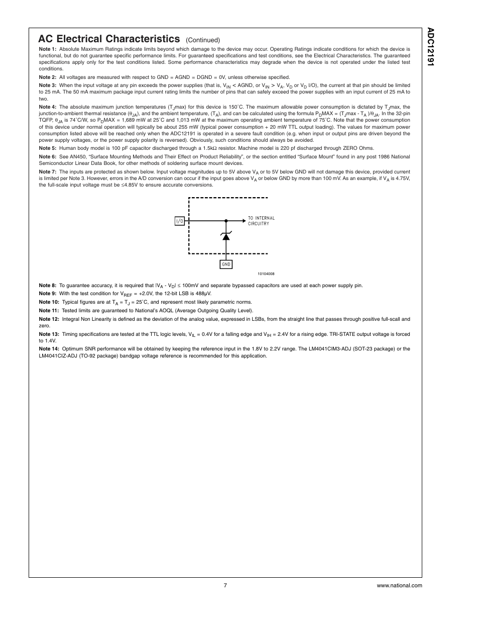 Note 3), Note 4), Note 6) | Note 9), Note, Note 7) (note 8), Note 10), Ac electrical characteristics | Rainbow Electronics ADC12191 User Manual | Page 7 / 17