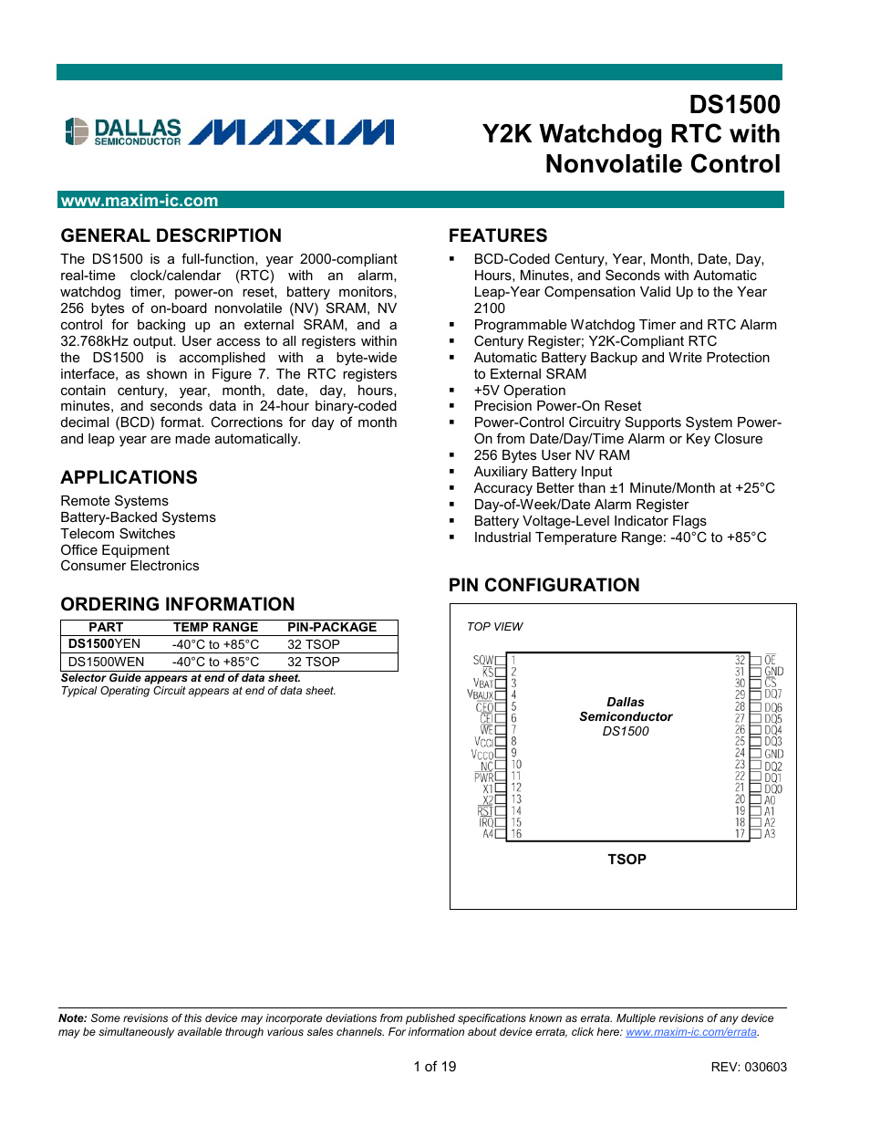 Rainbow Electronics DS1500 User Manual | 19 pages