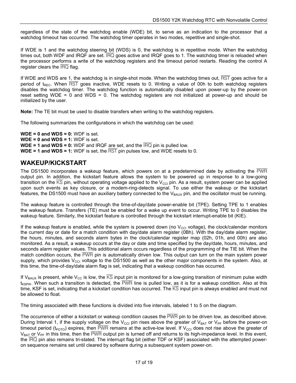 Wakeup/kickstart | Rainbow Electronics DS1500 User Manual | Page 17 / 19