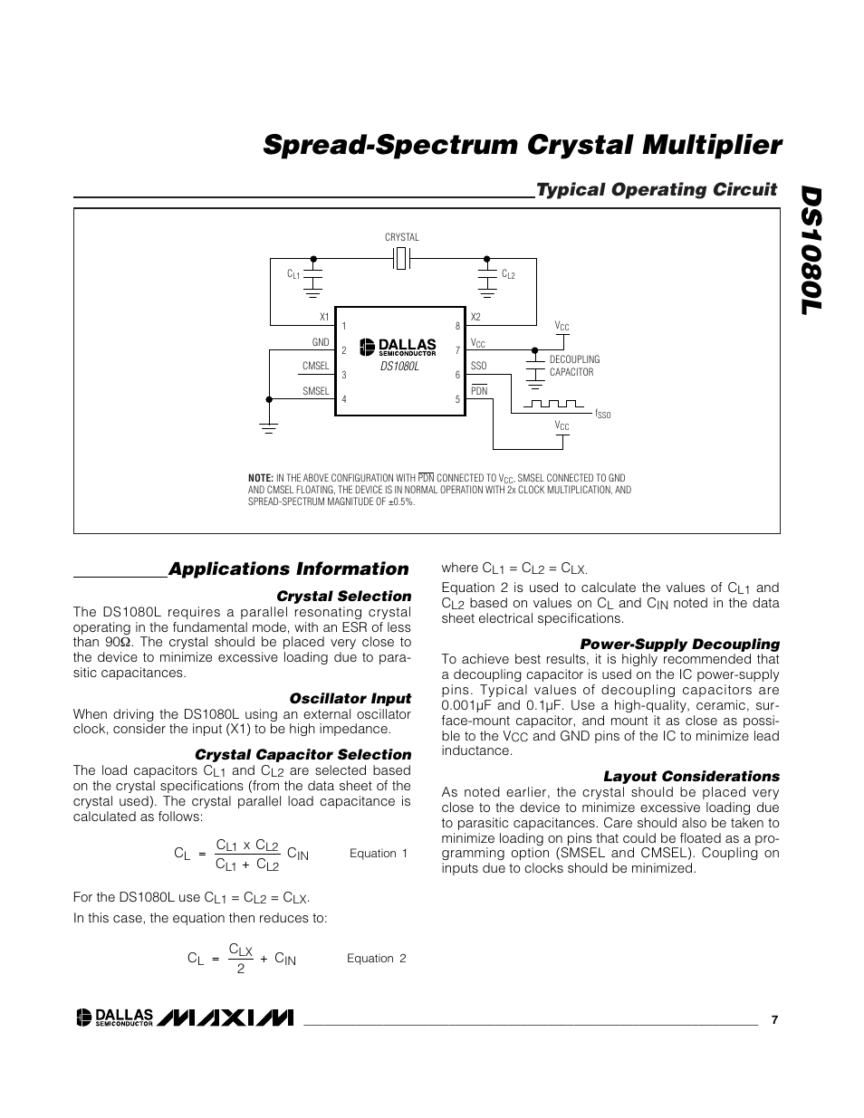 Ds1080l spread-spectrum crystal multiplier, Applications information, Typical operating circuit | Rainbow Electronics DS1080L User Manual | Page 7 / 8