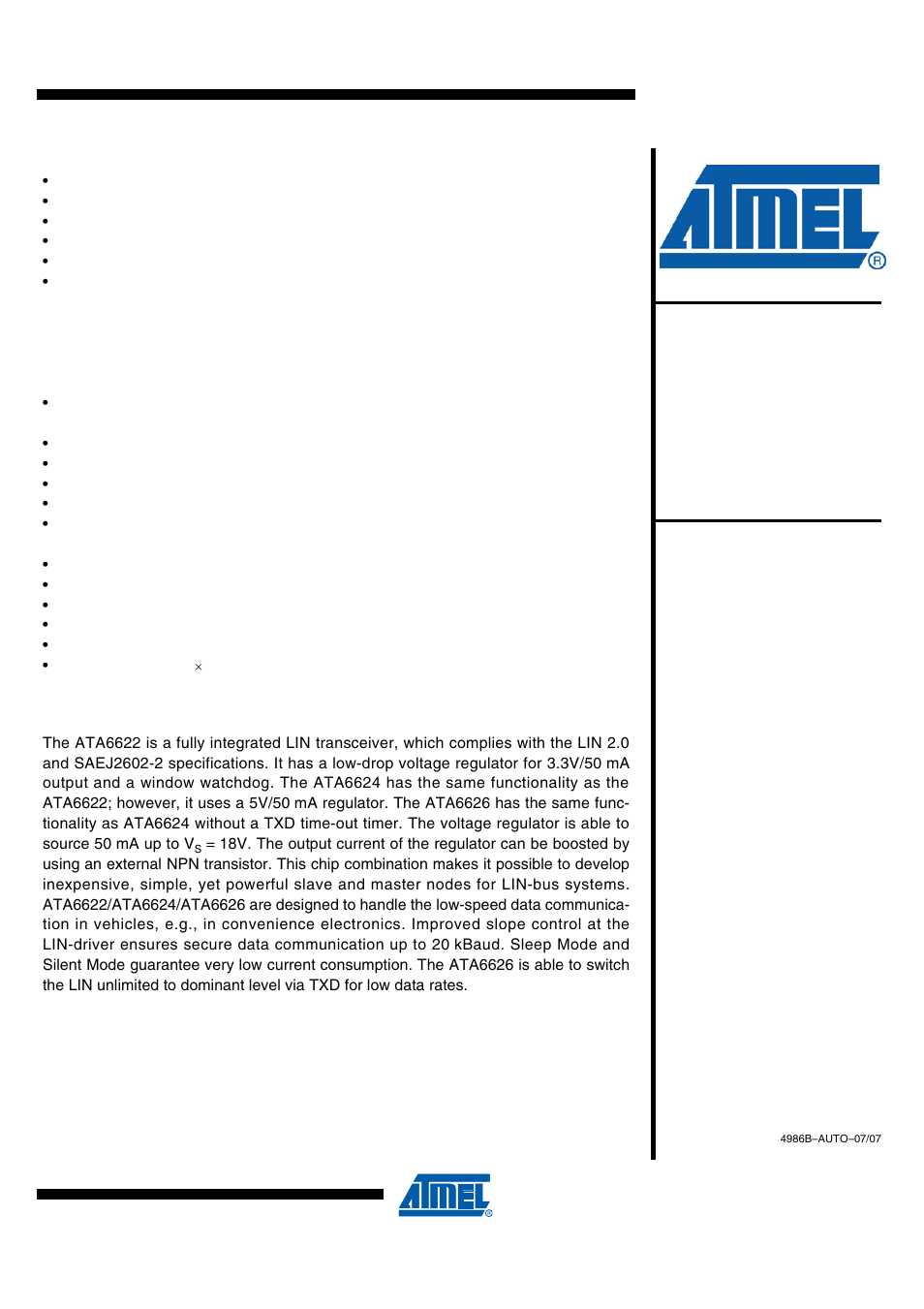 Rainbow Electronics ATA6626 User Manual | 28 pages