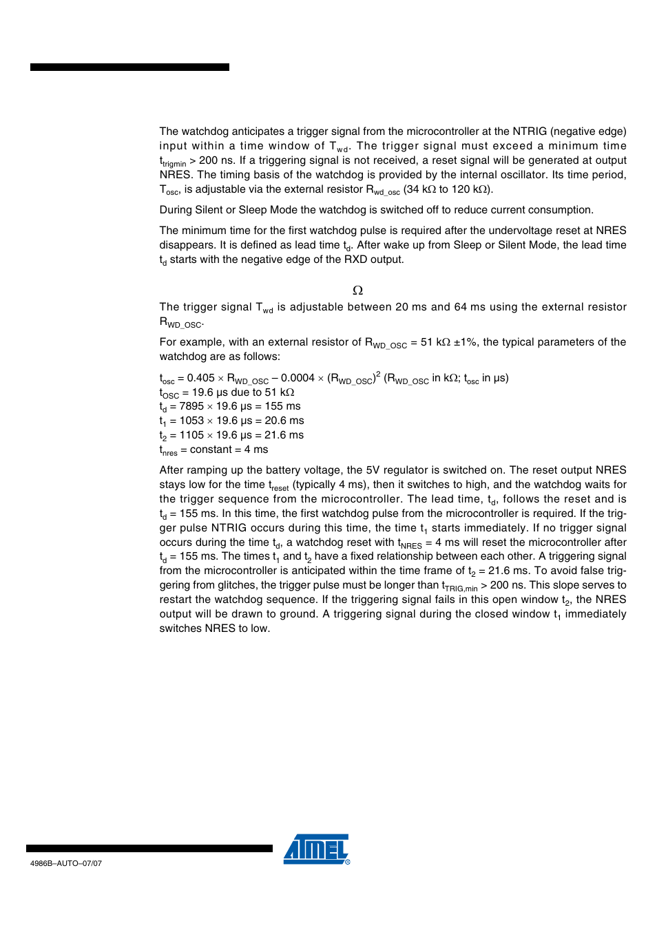 Draft, Watchdog, 1 typical timing sequence with r | 51 k ω | Rainbow Electronics ATA6626 User Manual | Page 15 / 28