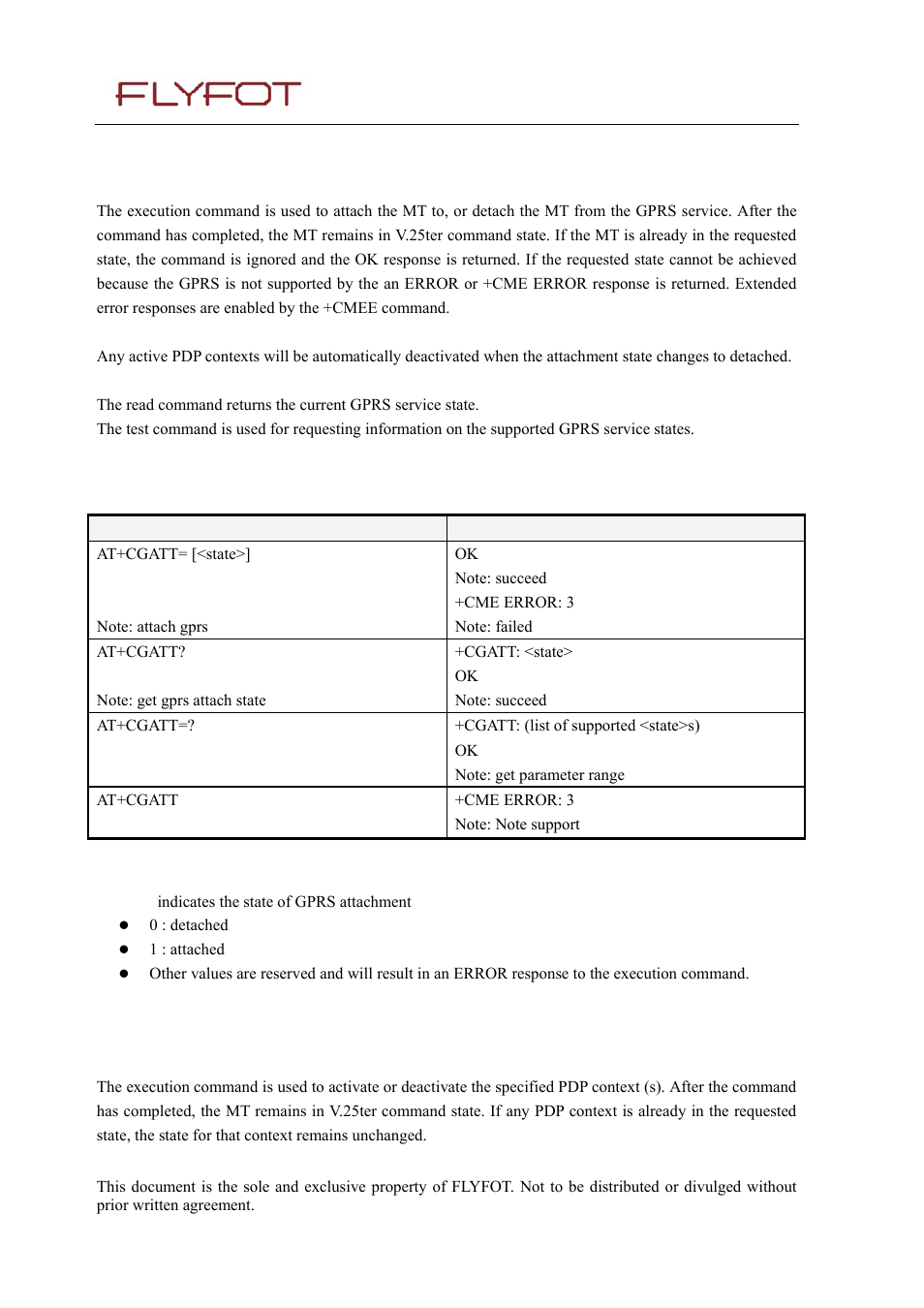 2 gprs attach or detach +cgatt, 1 description, 2 syntax | 3 defined values, 3 pdp context activate or deactivate +cgact, Gprs attach or detach +cgatt, Pdp context activate or deactivate +cgact | Rainbow Electronics 900 User Manual | Page 122 / 239