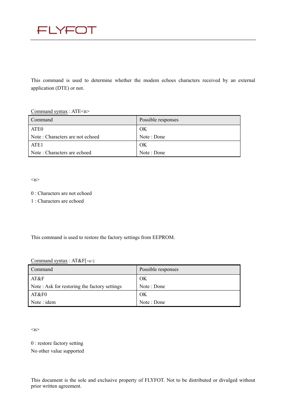 13 echo e, 1 description, 2 syntax | 3 defined values, 14 restore factory settings &f, 13 echo, Restore factory settings &f | Rainbow Electronics 900 User Manual | Page 152 / 239