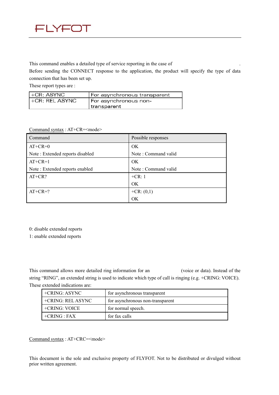 3 service reporting control +cr, 1 description, 2 syntax | 3 defined values, 4 cellular result codes +crc, Service reporting control +cr, 4 cellular, Result codes +crc | Rainbow Electronics 900 User Manual | Page 158 / 239