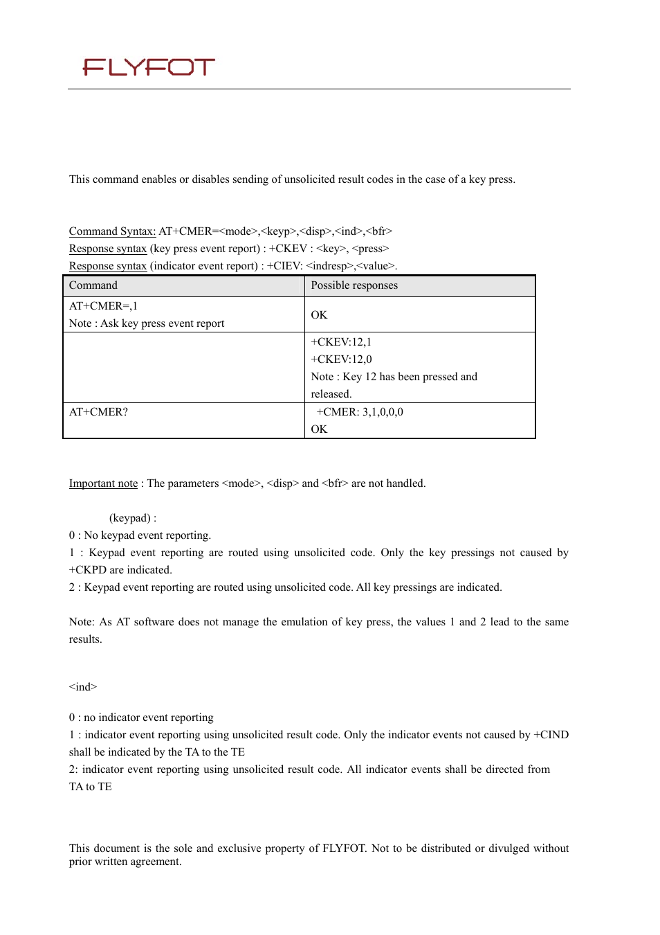 3 mobile equipment event reporting +cmer, 1 description, 2 syntax | 3 defined values, Mobile equipment event reporting +cmer | Rainbow Electronics 900 User Manual | Page 173 / 239