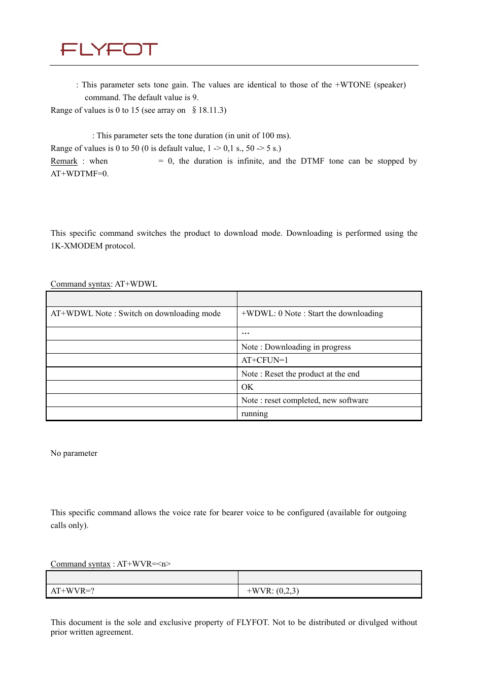 13 flyfot downloading +wdwl, 1 description, 2 syntax | 3 defined values, 14 flyfot voice rate +wvr, 13 flyfot, Downloading +wdwl, 14 flyfot, Voice, Rate | Rainbow Electronics 900 User Manual | Page 183 / 239