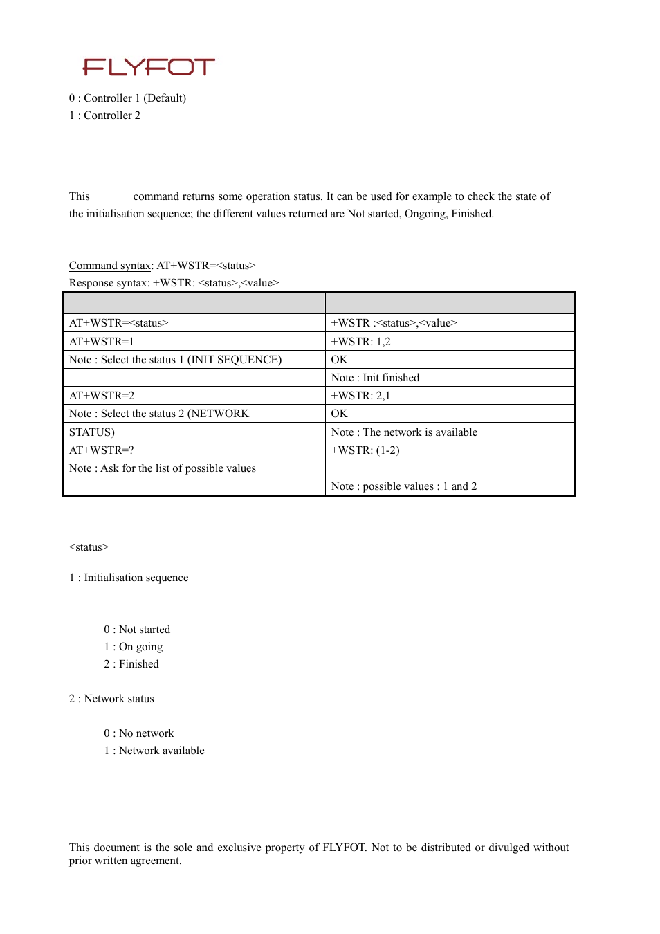 19 flyfot status request +wstr, 1 description, 2 syntax | 3 defined values, 19 flyfot, Status request +wstr | Rainbow Electronics 900 User Manual | Page 187 / 239
