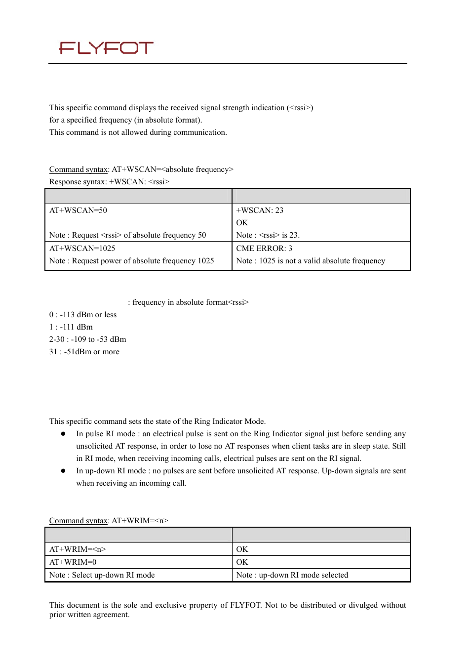 20 flyfot scan +wscan, 1 description, 2 syntax | 3 defined values, 21 flyfot ring indicator mode +wrim, 20 flyfot, Scan, Wscan, Flyfot ring indicator mode +wrim | Rainbow Electronics 900 User Manual | Page 188 / 239
